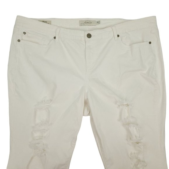 Torrid Skinny Distressed Crop Capri Jeans Womens Plus Size 26 Stretch Raw Hem - Picture 6 of 12